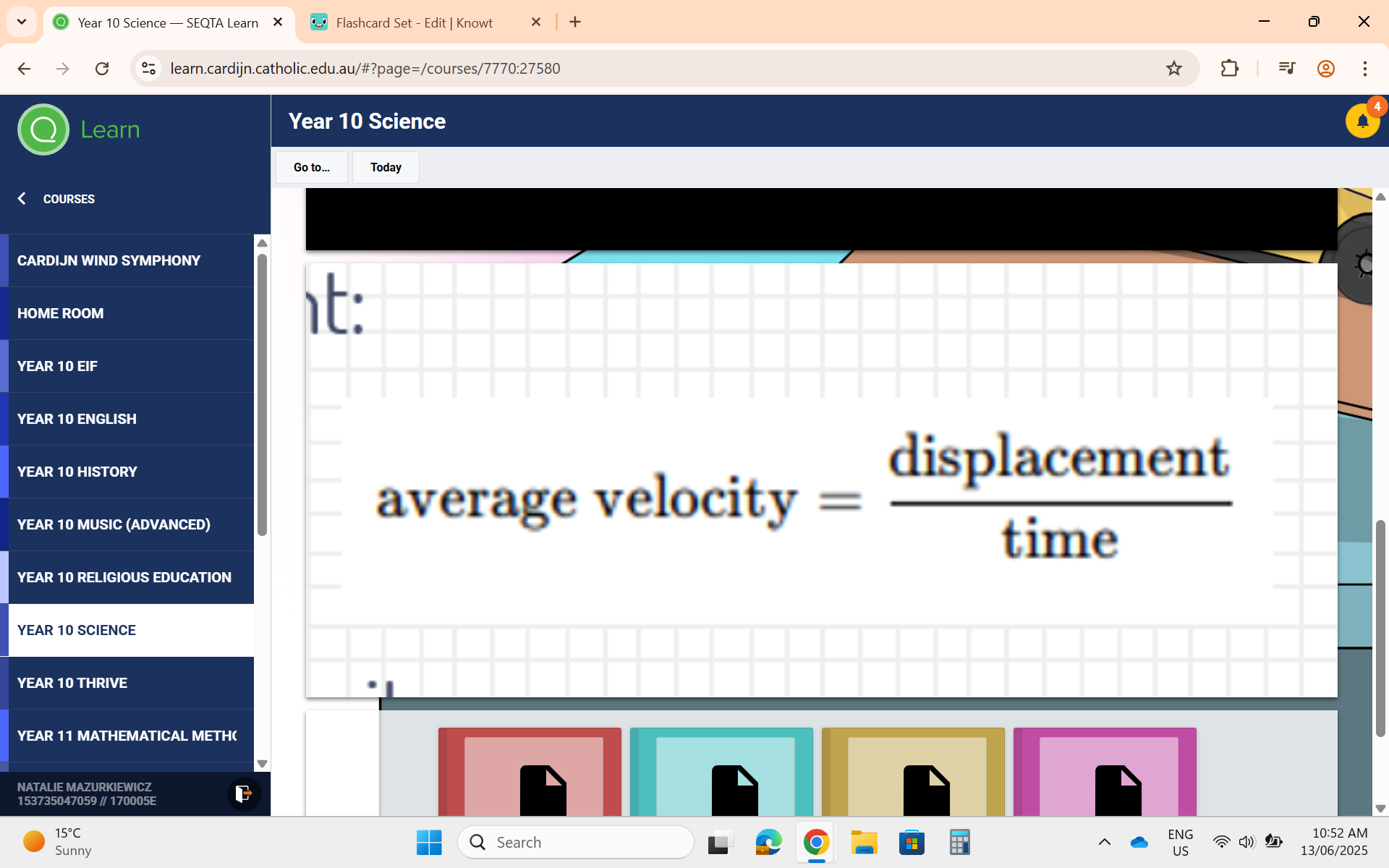 <p>Average Velocity Formula</p>