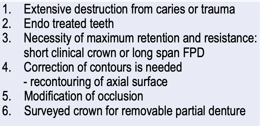 <p>indications of which full coverage restoration?</p>