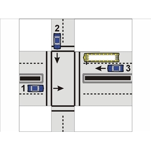 <p><strong>A school bus with flashing lights has stopped on a divided highway. Who must stop?</strong></p>