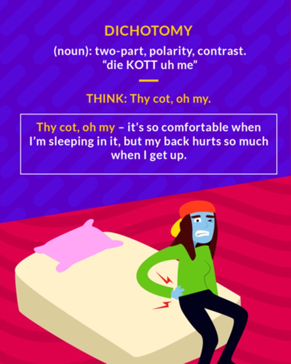 <p>Two opposite parts of one whole</p><p>(noun) a contrast between two things</p>