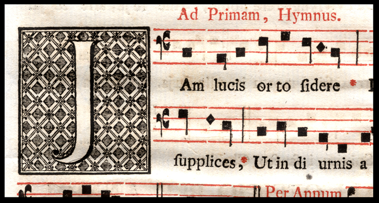 <p><strong>M </strong><span>2 box stacked, read bottom to top, read 2 notes left to right. Dots are elongations. iij and ij = repeats. Double bars = break between phrases. Most are neumatic, a little melismatic as well.</span></p>