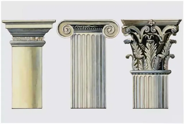 <p>What are the three main types of Greek columns, and how do they differ in <strong>when they were made</strong>, <strong>their appearance</strong>, and <strong>their symbolic meaning or use</strong>?</p>