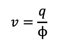 the fraction of the total volume of a porous medium occupied by void space (dimensionless on a scale of 0 to 1)
note: v is always greater than Q