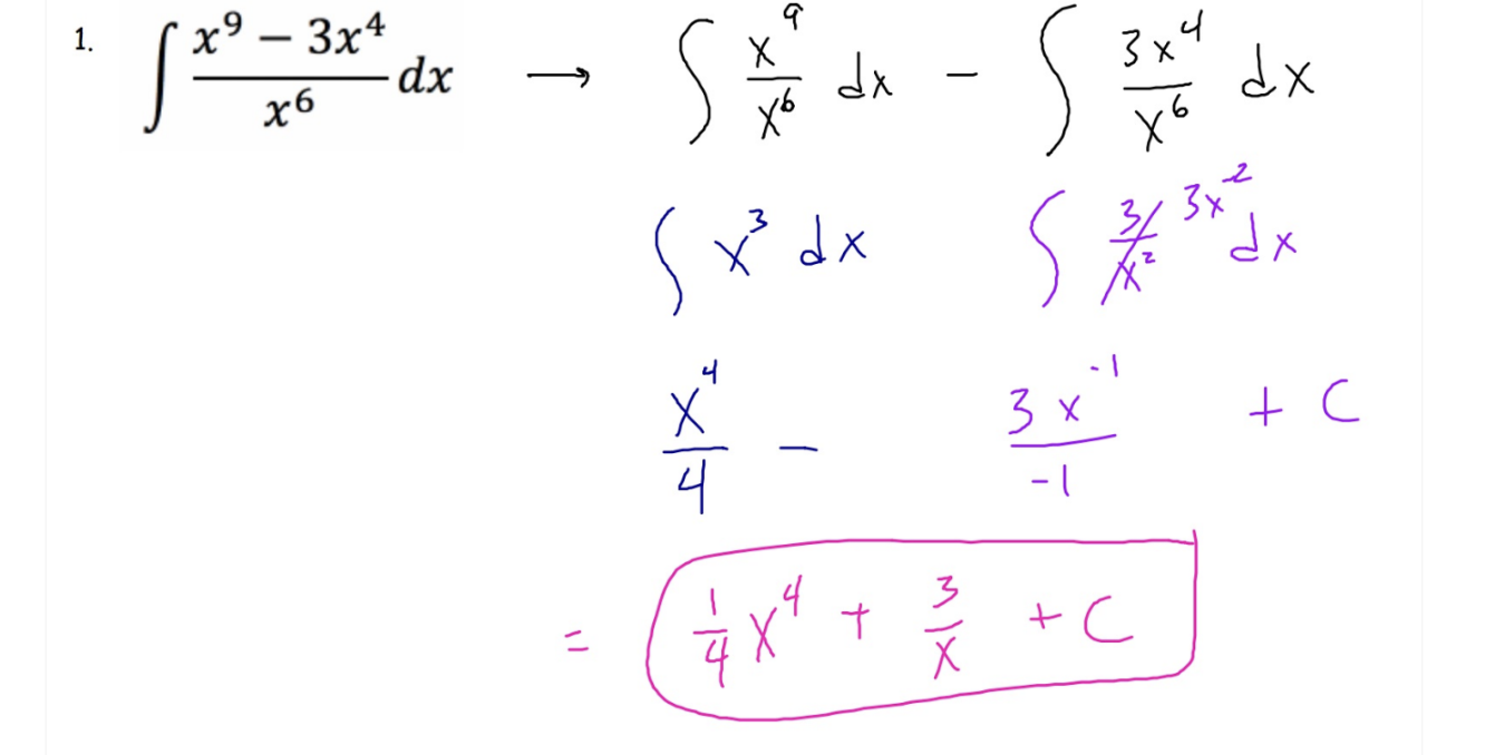 <p>Sometimes we need to split the integral into 2 separate integrals to find the antiderivative (one term in the denominator and 2 or more terms in numerator)</p>