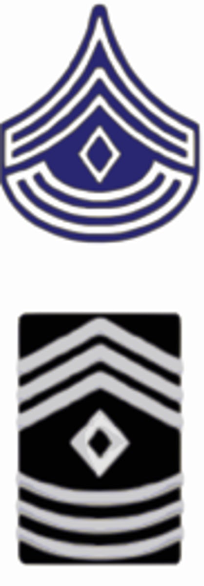 <p>3 Chevrons, 3 Rockers, 1 Diamond</p>