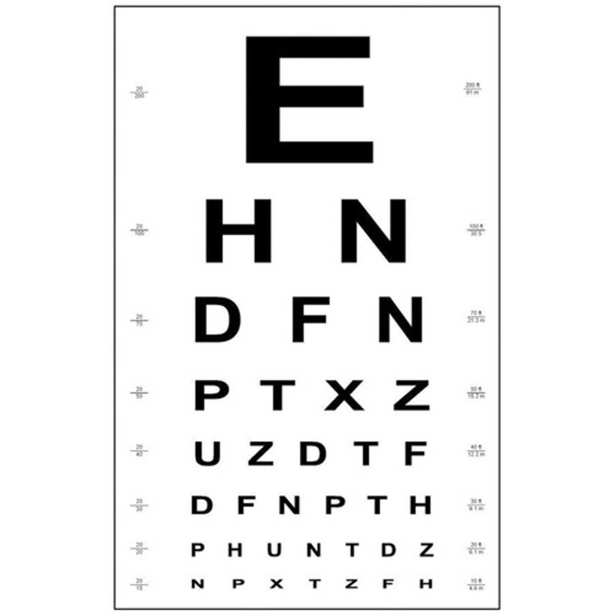 <p>Used to test for myopia (nearsightedness). The top indicates how far you are, while the bottom is the size of the characters.</p>