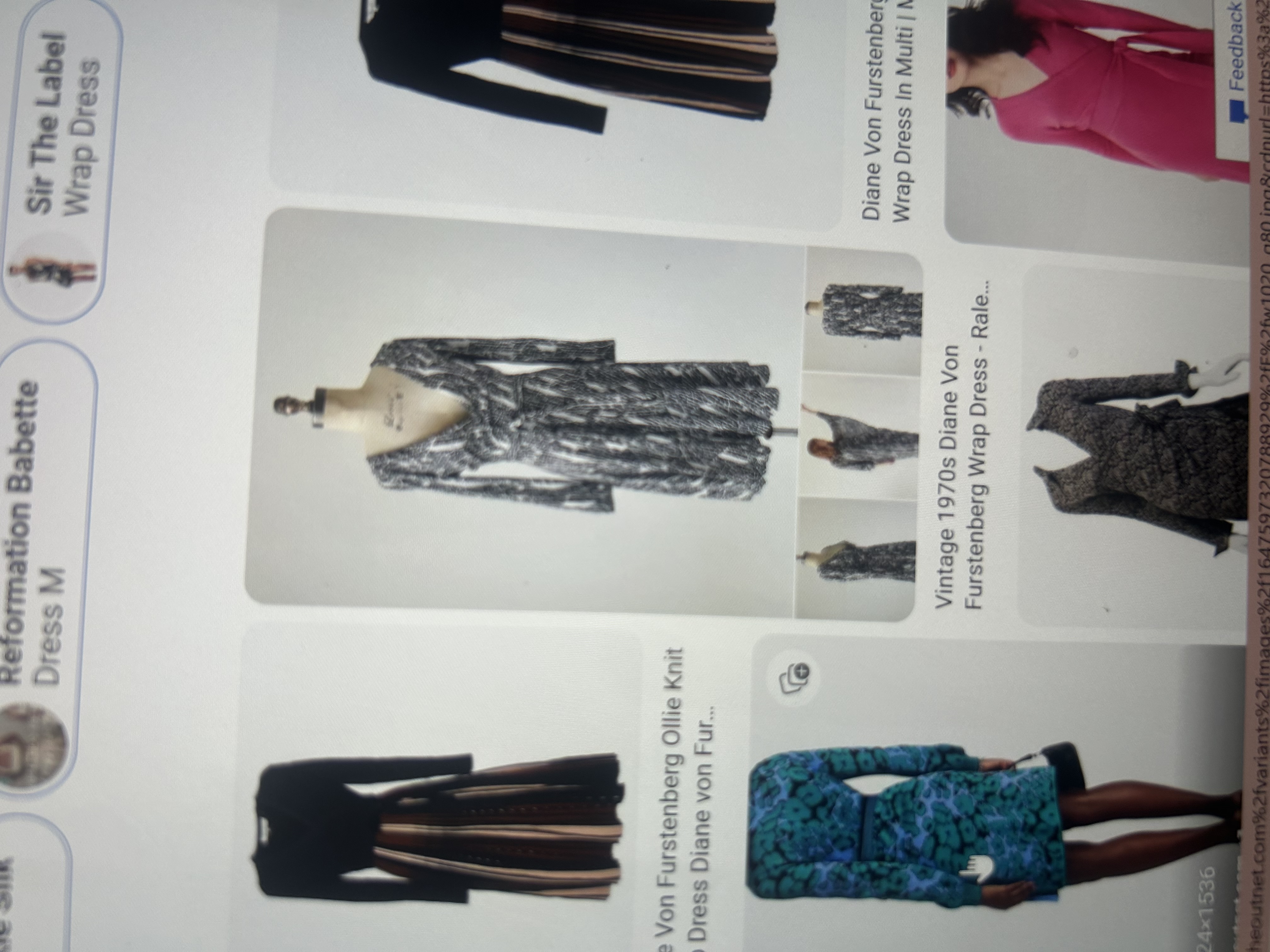 <p>Popularized dresses made of printed jersey nets- tied shut with belt</p>