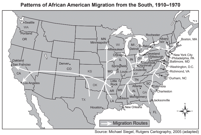 <p>What was a main reason for the movement of people as shown on this map? </p>
