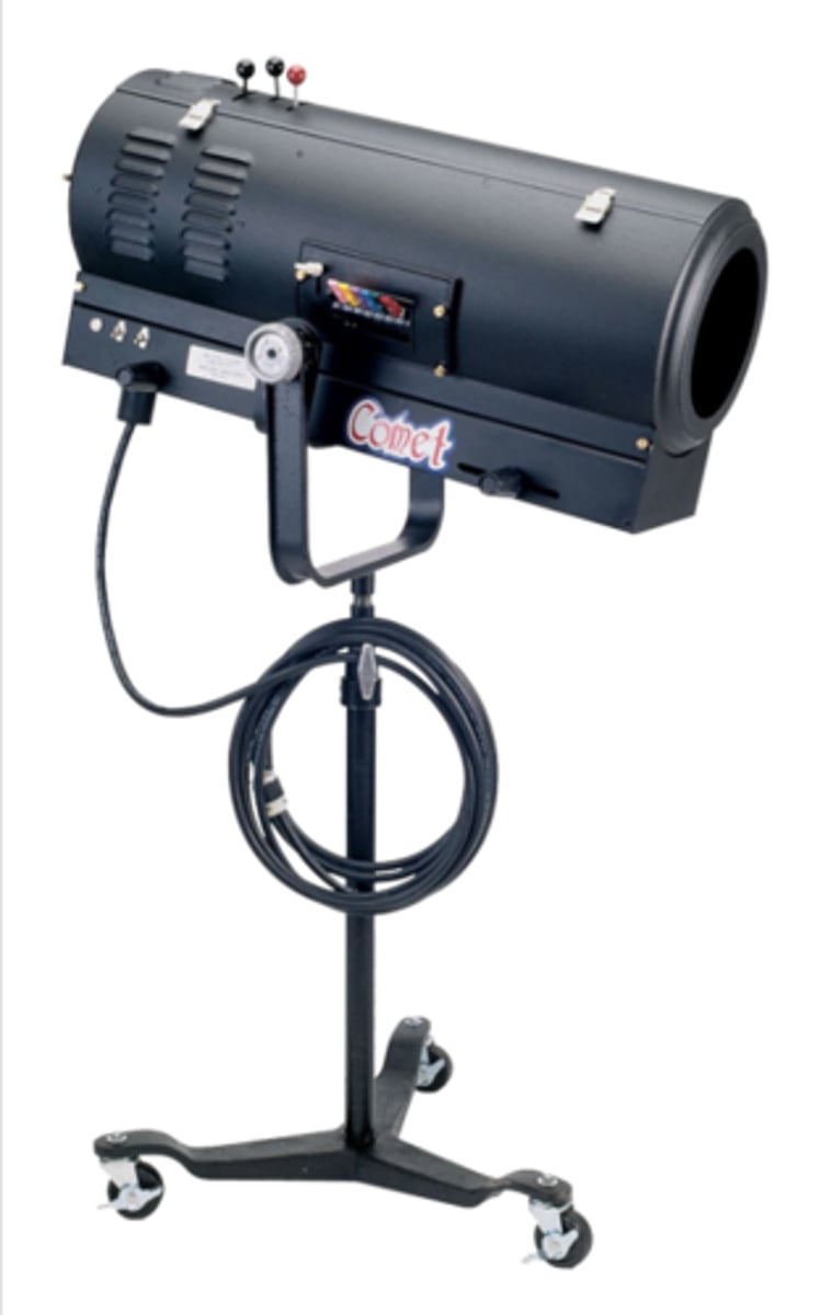 <p>Manually movable spotlight (a brilliant light projected onto a particular area).</p>