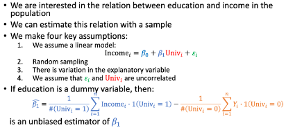 <p>Sample statistic is on average equal to the population parameter =&gt; estimator is unbiased estimator</p>