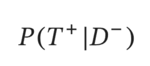<p>given a person truly does not have disease, what is the probability that they test positive?</p>