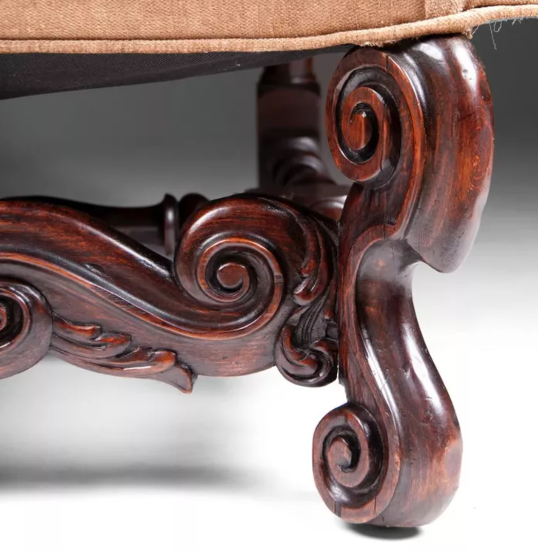 <p>17th Century carved foot characterized by to scrolls, one at the floor and one where foot joins leg or, in a case piece, body; Bottom scroll turns inward, while the upper one may spiral inward or outward; Section between the two scrolls may be angular or straight in profile, and it may be decorated with grooves or the other carving</p>