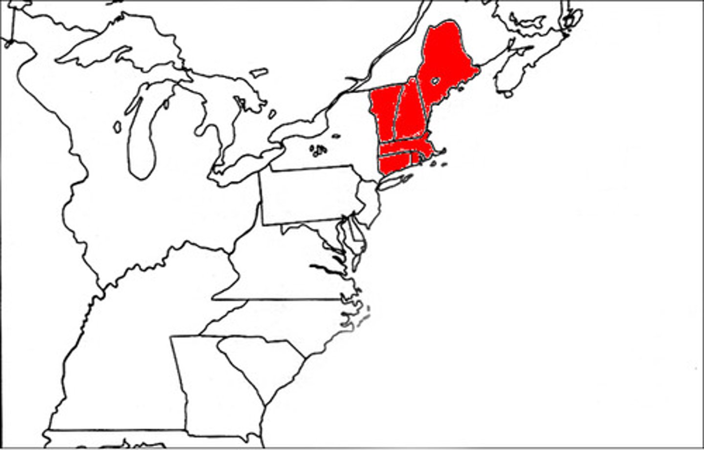 <p>The northern English colonies of Massachusetts, Rhode Island, Connecticut, and New Hampshire. They were initially settled by Puritans who developed small towns with family farms, achieving a thriving mixed economy of agriculture and commerce with relatively few slaves (3% of the population in 1770).</p>