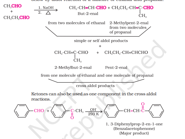 <ul><li><p>When aldol condensation comprises of <strong>two different aldehydes/ketones </strong></p></li><li><p>Both reactants having α-H atom will result in a<strong> mixture of 4 products due to cross condensation and self condensation</strong></p></li><li><p><strong>Great synthetic use</strong> even if one of the compounds is not having α-H atoms</p></li><li><p>Ketones can also be one component</p></li></ul>