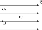<p>A region of space contains a uniform electric field, directed towards the right, as shown in the Figure below. Which statement about this situation is correct?</p><p></p><table style="min-width: 25px"><colgroup><col style="min-width: 25px"></colgroup><tbody><tr><td colspan="1" rowspan="1" style="padding: 3px; text-align: left; vertical-align: middle; white-space: normal; width: 580.906px;"><p>The potentials at point A and B are equal, and the potential at point C is higher than the potential at point A.</p></td></tr><tr><td colspan="1" rowspan="1" style="padding: 3px; text-align: left; vertical-align: middle; white-space: normal; width: 580.906px;"><p>The potential at point A is the highest, the potential at point B is the second highest, and the potential at point C is the lowest.</p></td></tr><tr><td colspan="1" rowspan="1" style="padding: 3px; text-align: left; vertical-align: middle; white-space: normal; width: 580.906px;"><p>The potential at all three locations, A, B, and C is the same.</p></td></tr><tr><td colspan="1" rowspan="1" style="padding: 3px; text-align: left; vertical-align: middle; white-space: normal; width: 580.906px;"><p>The potentials at point A and B are equal, and the potential at point C is lower than the potential at point A.</p></td></tr><tr><td colspan="1" rowspan="1" style="padding: 3px; text-align: left; vertical-align: middle; white-space: normal; width: 580.906px;"><p>The potential at point C is the highest, the potentials at A and B are equal and are lower than the potential at C.</p></td></tr></tbody></table><p></p>