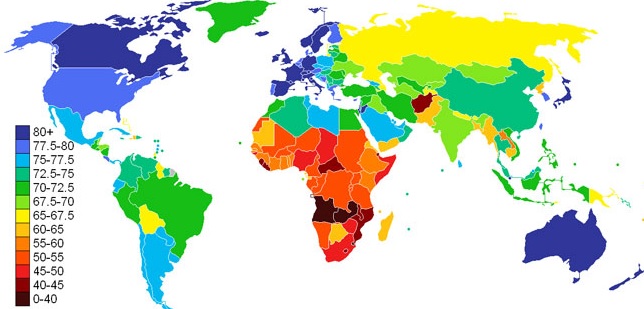 <p>The average number of years a person is expected to live, given current conditions, including social, economic, and medical factors</p><ul><li><p>Higher in MDCs (Core) and lower in LDCs (periphery)</p></li></ul><p></p>