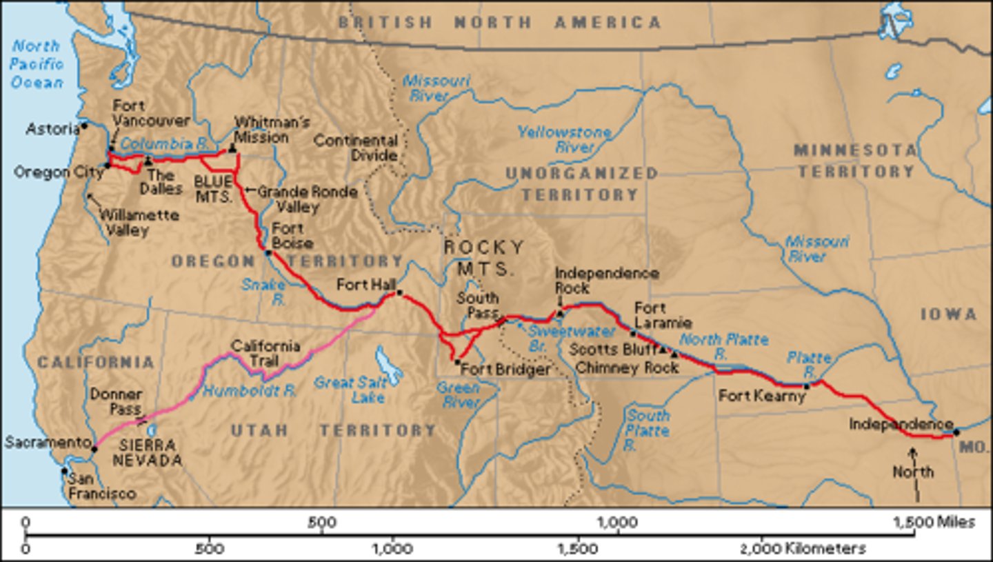 <p>Trail from Independence, Missouri to Oregon used by many pioneers during the 1840s</p>