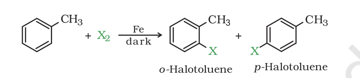 <p>These compounds can be easily prepared from hydrocarbons by electrophilic substitution of arenes with chlorine and bromine respectively in the presence of Lewis acid catalysts like iron or iron(III) chloride.</p>