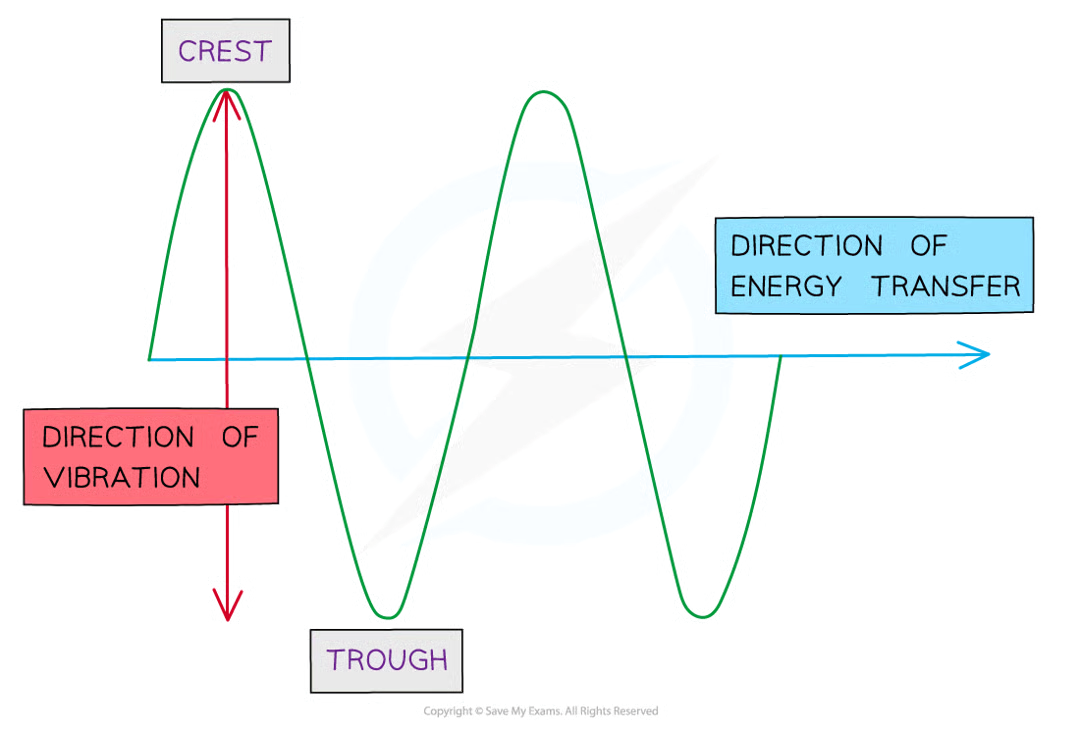 <p>drawn as a single undisturbed line, usually with a central line showing the undisturbed position</p><p>curves are drawn perpendicular to the direction of energy transfer and represent peaks & troughs</p>