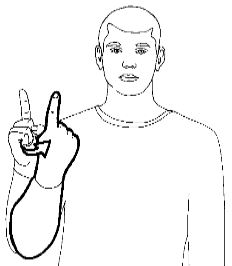 <p>With your index finger pointing up and palm facing you, rotate your hand until the palm is facing away from you</p>