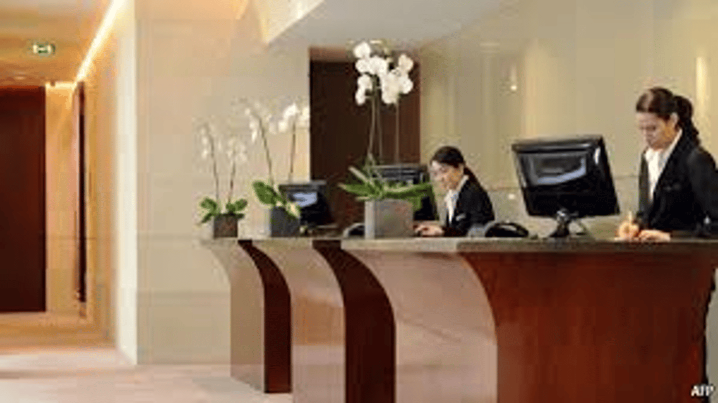 <p>the reception desk</p>
