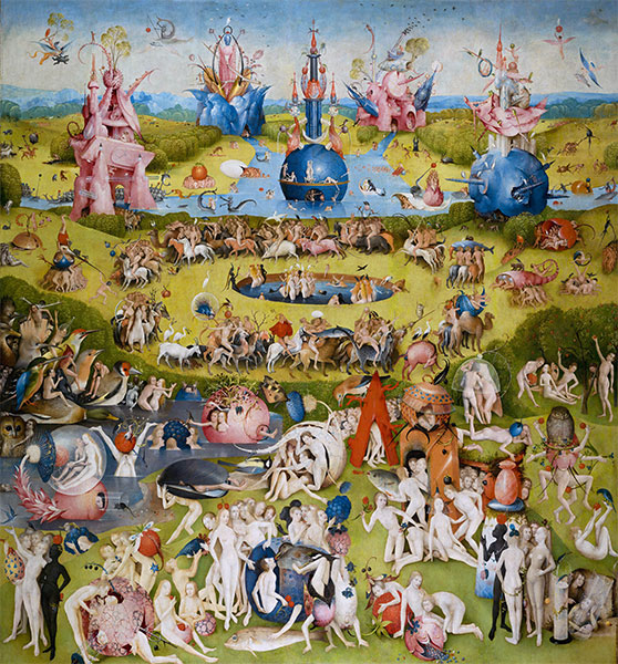 <p><span>Hieronymus Bosch's painting </span><em>The Garden of Earthly Delights</em><span> is best described as:</span></p>