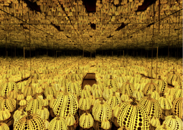 <ul><li><p><span style="background-color: transparent;"><span>The work of art is completed by the addition of your image in a multitude of different ways</span></span></p><ul><li><p><span style="background-color: transparent;"><span>Participatory art, </span><strong><span>the share of the beholder:</span></strong></span></p><ul><li><p><span style="background-color: transparent;"><span>A great work of art doesn’t complete its significance until you are looking at it. The point of view from which the viewer looks at the work of art adds another layer of meaning that is crucial to understanding the piece</span></span></p></li></ul></li><li><p><span style="background-color: transparent;"><span>Participatory art helps us realize that a work of art is not complete until you have adequately engaged with it</span></span></p></li></ul></li><li><p><span style="background-color: transparent;"><span>A room lined with mirrors</span></span></p><ul><li><p><span style="background-color: transparent;"><span>Mirrors are meant to be looked at - a visual image on the surface</span></span></p></li><li><p><span style="background-color: transparent;"><span>Lights: the way in which we comprehend the world optically</span></span></p><ul><li><p><span style="background-color: transparent;"><span>Lights are also how we aim to apprehend the divine world - we can barely imagine seeing anything except through light</span></span></p></li></ul></li><li><p><span style="background-color: transparent;"><span>You feel like you are seeing into infinity, even if your rationality suggests otherwise</span></span></p></li></ul></li><li><p><span style="background-color: transparent;"><span>We deal with the same big ideas over and over again in humankind, on the condition of time and place</span></span></p><ul><li><p><span style="background-color: transparent;"><span>Yayoi Kusama always plays with the idea of time and place</span></span></p></li></ul></li><li><p><span style="background-color: transparent;"><span>Why would you send this photograph to someone else?</span></span></p></li></ul><p></p>