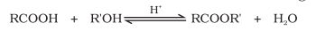 <ul><li><p>Carboxylic acids react with alcohol/phenol in the presence of mineral acids like conc. H2SO4 and HCl as a gas (as catalyst) to produce esters</p></li><li><p>Mechanism</p><ul><li><p>Protonation of carbonyl oxygen</p></li><li><p>Nucleophilic addition of alcohol</p></li><li><p>Loss of water molecule and proton</p></li></ul></li></ul>