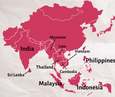 <p>These are the modern-day boundaries of many of the countries in both South and Southeast Asia</p>