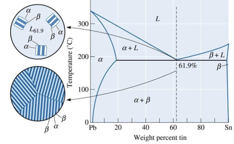 <p>the microstructure contains colonies of eutectic microconstituent instead of grains. Series of parallel layers that form colonies. Each layer is a lamella. 2D layers</p>