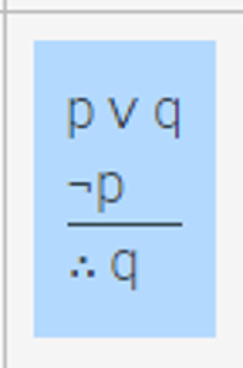 <p>Given p OR q; </p><p>Given NOT p; </p><p>Then q can be inferred</p>