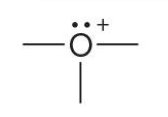 <p>Oxygen with 3 bonds and one lone pair </p>