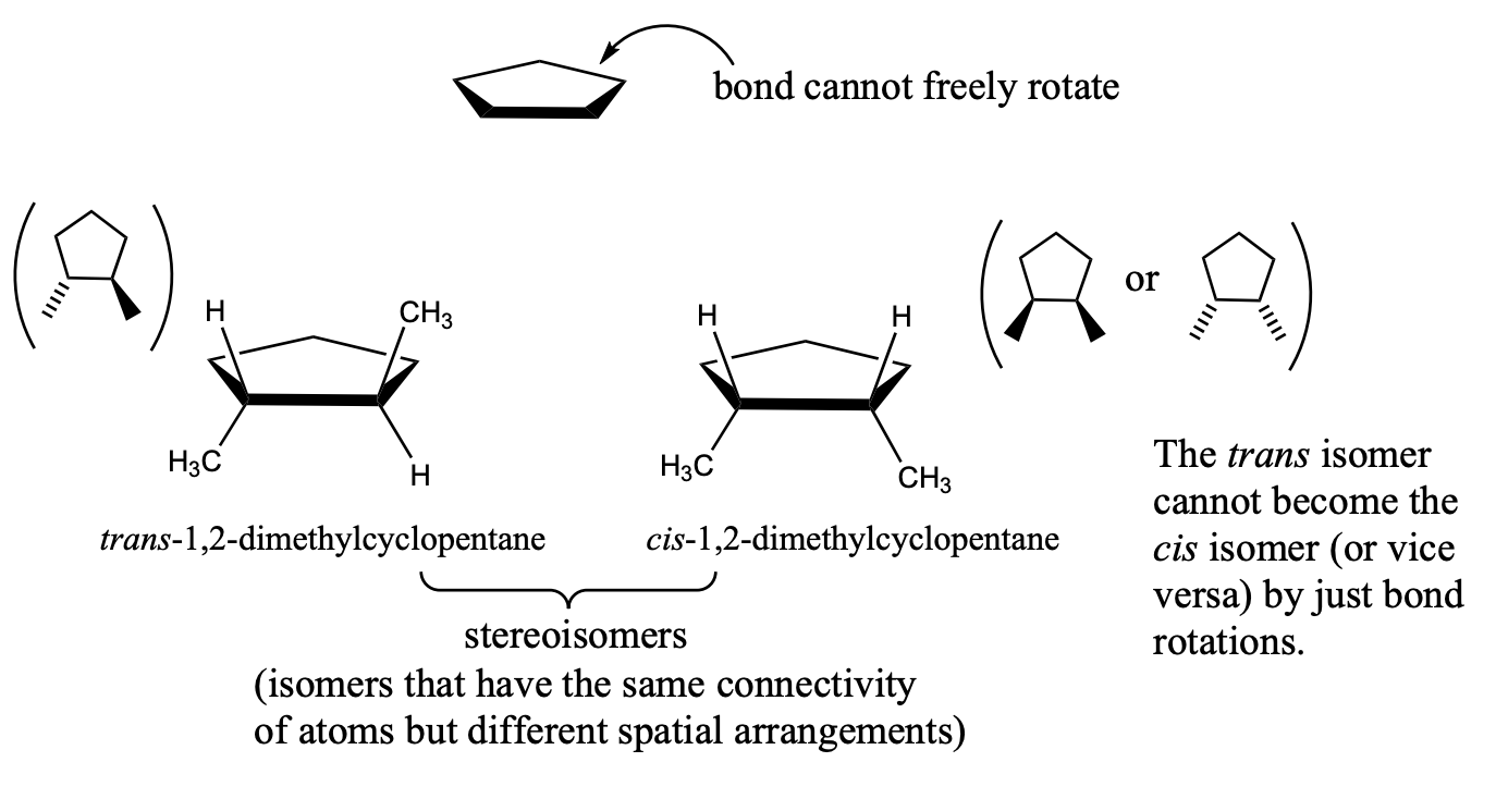 <p>stereoisomers - isomers that have the same connectivity of atoms but different spatial arrangements</p>