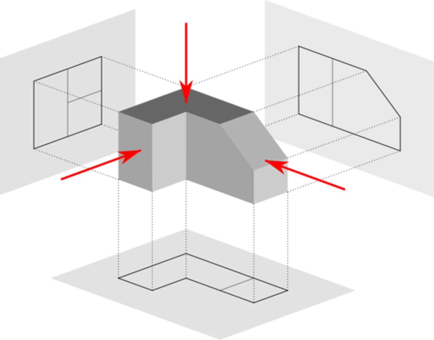 <p>2D sketch that shows different views .i.e. plan, front, side and sectional views.</p>