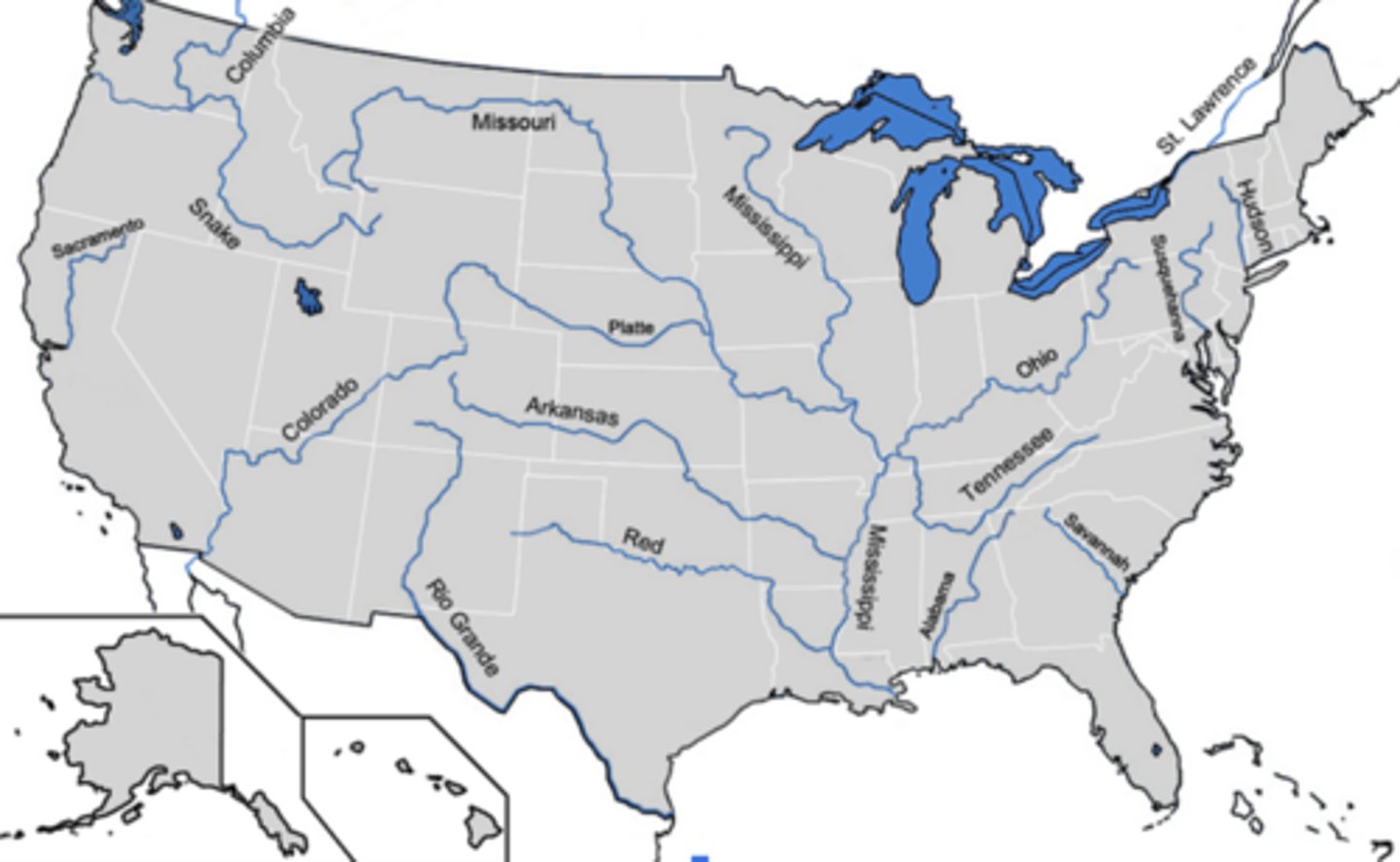 <p>Mississippi River</p><p>Missouri River</p><p>Ohio River</p><p>Colorado River</p><p>Columbia River</p><p>Rio Grande</p><p>Hudson River</p><p>Yukon River</p>