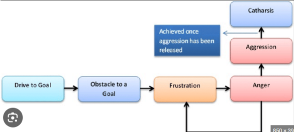 <ul><li><p><span><span>Frustration is caused by being prevented from achieving a goal.</span></span></p></li><li><p><span><span>This, in turn, leads to aggression.</span></span></p></li><li><p><span><span>Frustration is regarded as the foundation of aggression.</span></span></p></li><li><p><span><span>This aggression is seen as a cathartic release (psychological release) of pent-up feelings, which can reduce the drive for further aggression</span></span></p></li></ul><p></p>