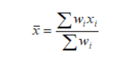 <ol><li><p>The sum of the frequencies multiplied by the weights</p></li><li><p>Divided by the sum of the weights</p></li></ol><p></p>