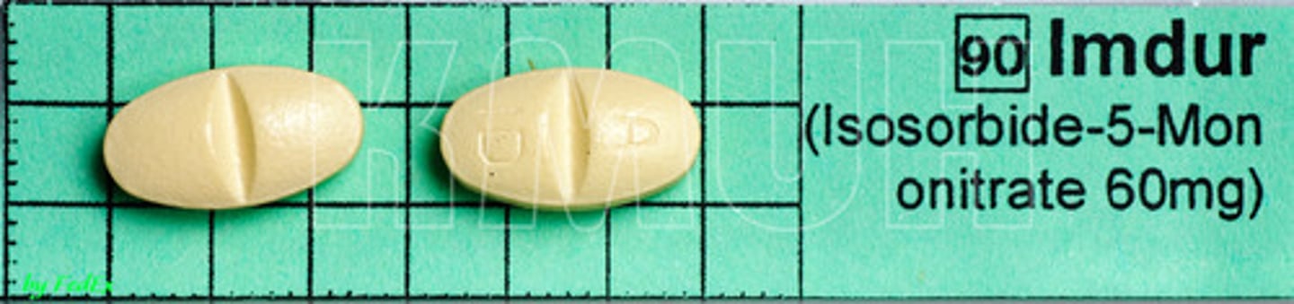 <p>Brand: Imdur</p><p>Class: Antianginal/vasodilator</p>