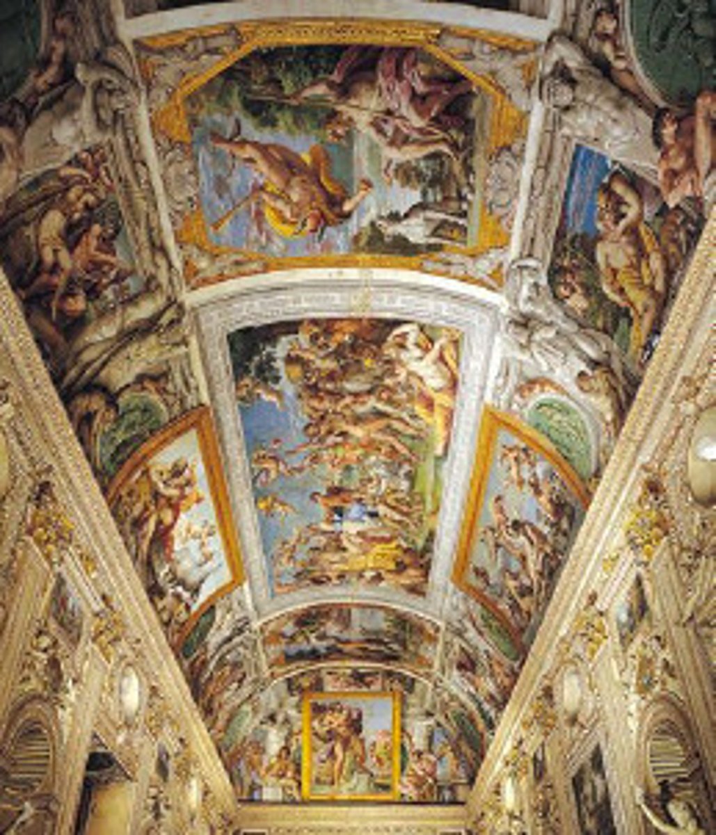 <p>term applied to a ceiling picture that is intended to look as if it is a framed easel picture placed overhead; there is no illusionistic foreshortening, figures appear as if they were to be viewed at normal eye level (see Sistine Chapel)</p>