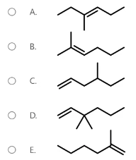 <p><span>An unknown compound is reacted with HCl. The final product of the reaction is identified to be 3-chloro-3-methylhexane. Which of the following compounds could be the unknown?</span></p>