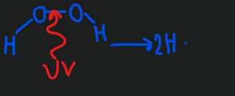 <ul><li><p>this makes free radicals (molecules with extra electrons)  </p></li><li><p>ex. uv + hydrogen peroxide</p></li></ul><p></p>