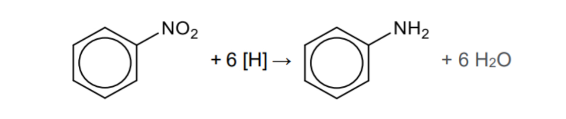 <p>What is needed for the formation of aromatic amines from nitrobenzene and what type of reaction is it </p>