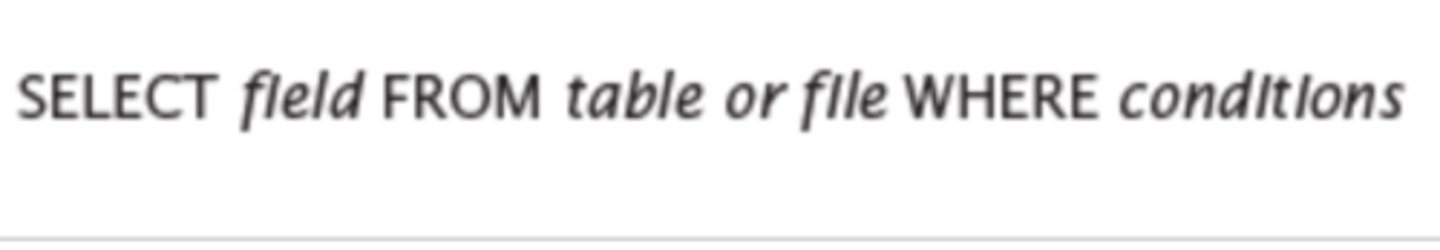 <p>After the SELECT keyword, you list the fields you want to retrieve. After FROM, you list the tables or files from where the data is retrieved, and after WHERE, you list conditions (criteria) for retrieving the data</p>