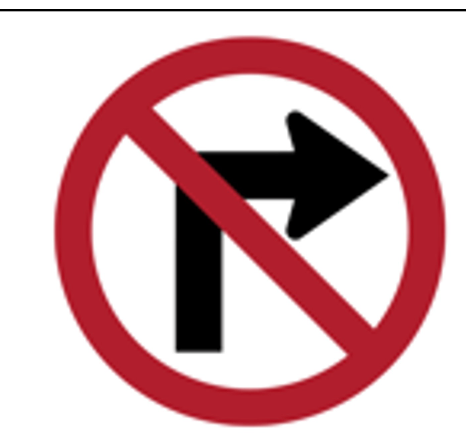 <p>What does a No Right Turns sign indicate?</p>
