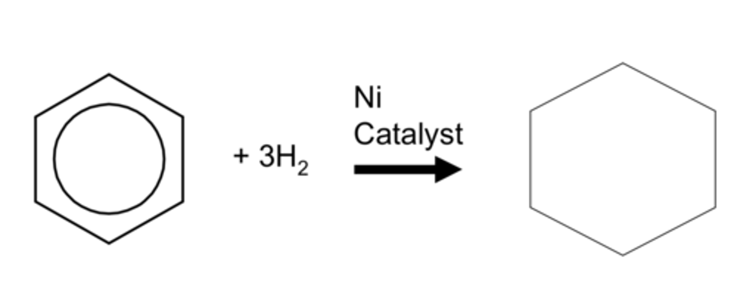<p>H₂(g)</p><p>Nickel Catalyst</p><p>200°C, 30atm</p>