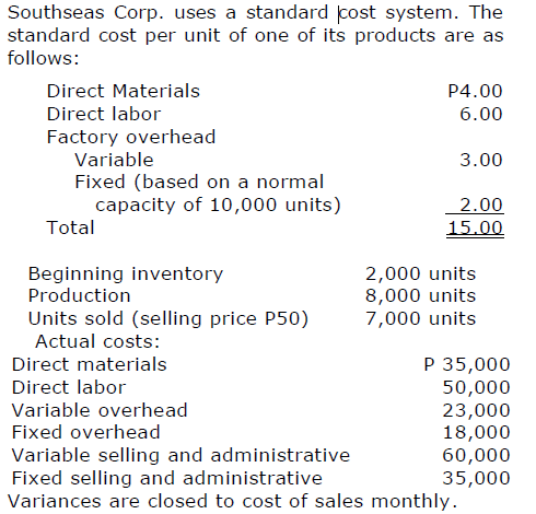 <p>How much are the net income under absorption costing and variable costing methods?</p><p>Absorption - Variable</p><p>a. 144,000 - 143,000</p><p>b. 143,000 - 144,000</p><p>c. 144,000 - 142,000</p><p>d. 142,000 - 144,000</p>