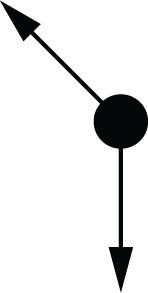 B. One arrow pointing up and to the left, and the other straight down
