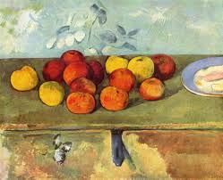 <p>Cezanne, “Nature morte aux pommes et pâtisseries”, 1879-1880, Oil on canvas, 46 × 55 cm</p>