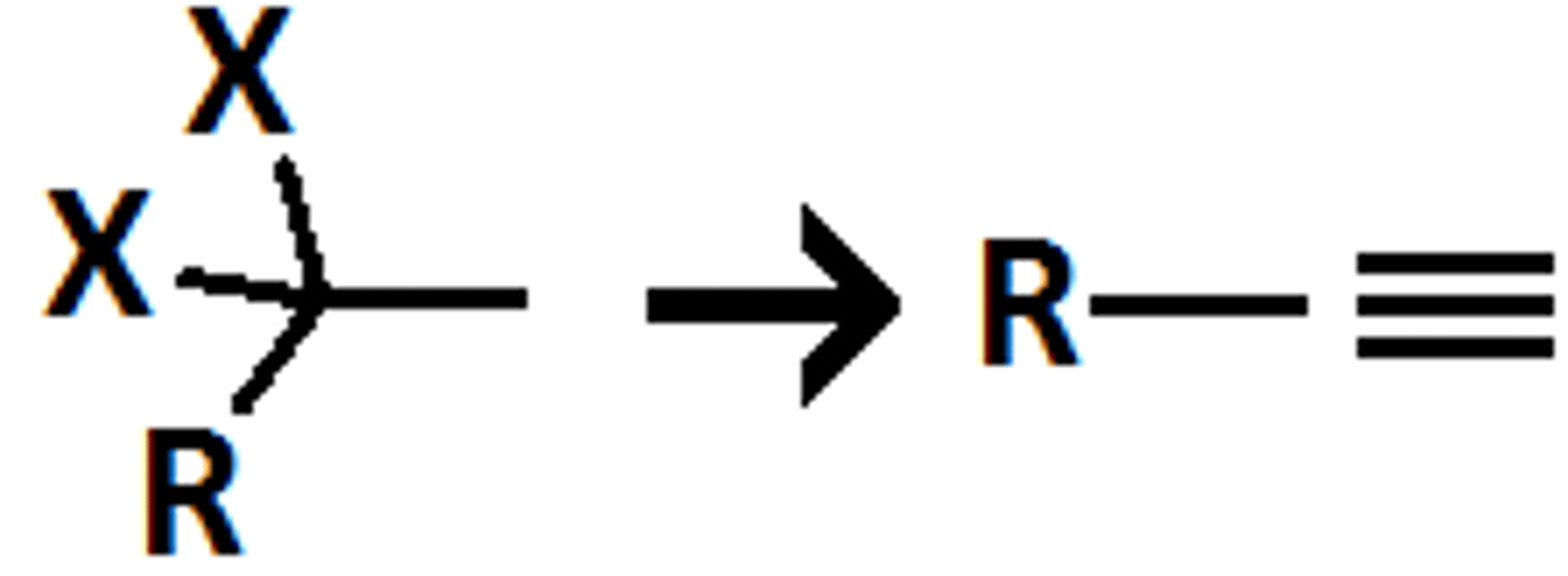 <p>elimination of an alkane to terminal alkyne</p>