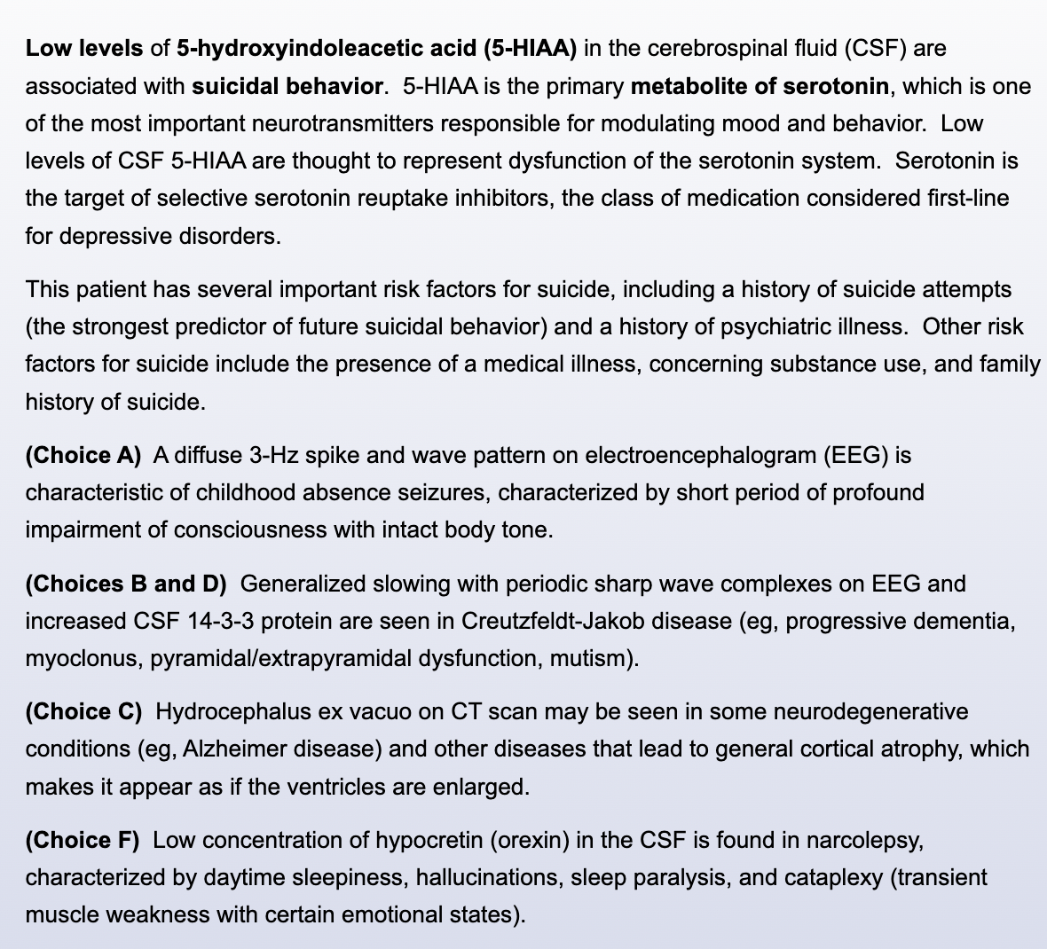<p>Low levels of 5-HIAA ? </p>